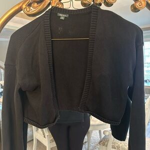 Black Crop Open-Front Sweater